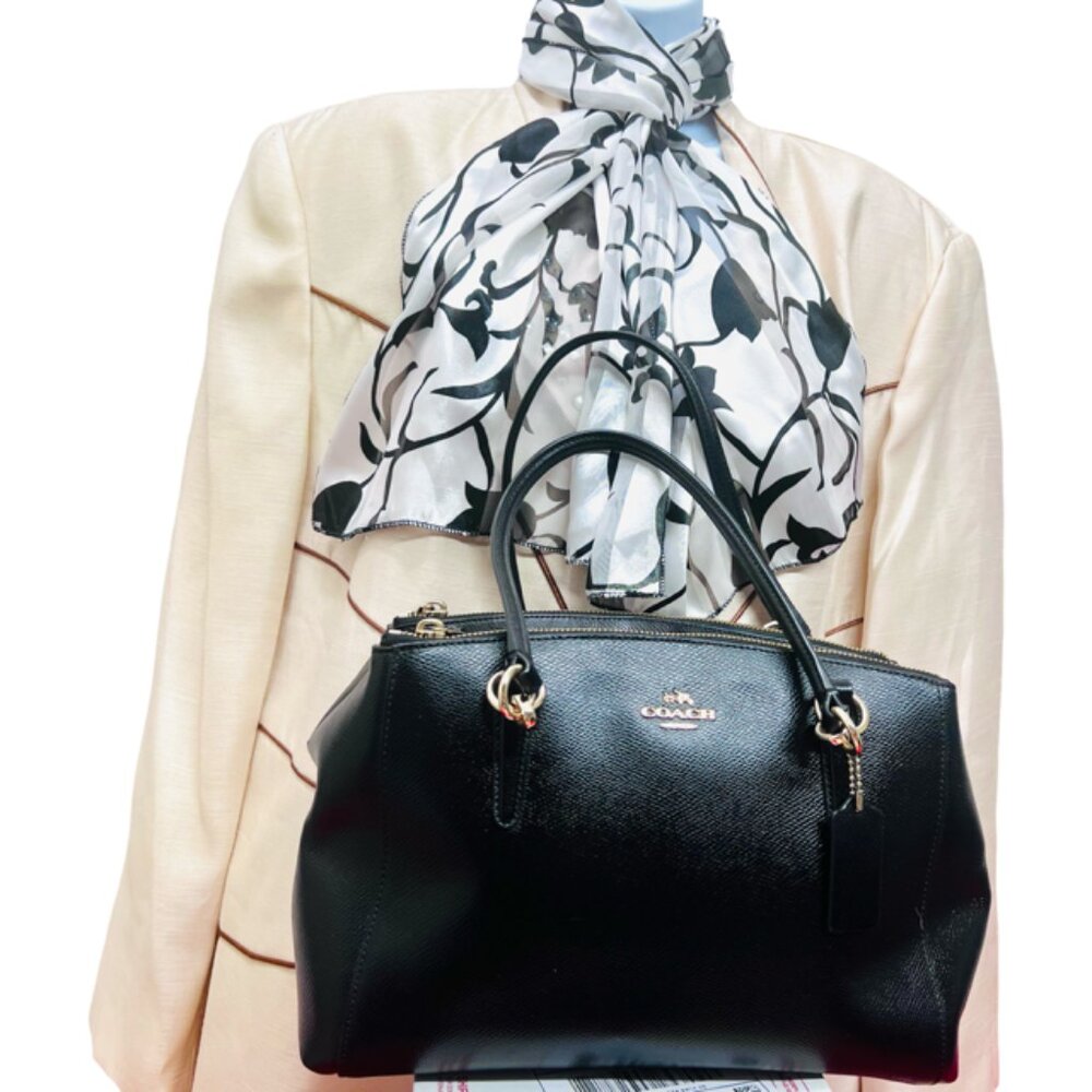 Handcrafted Coach New York Black Leather Shoulder/Handbag + Silk Scarf(44) - Picture 5 of 16